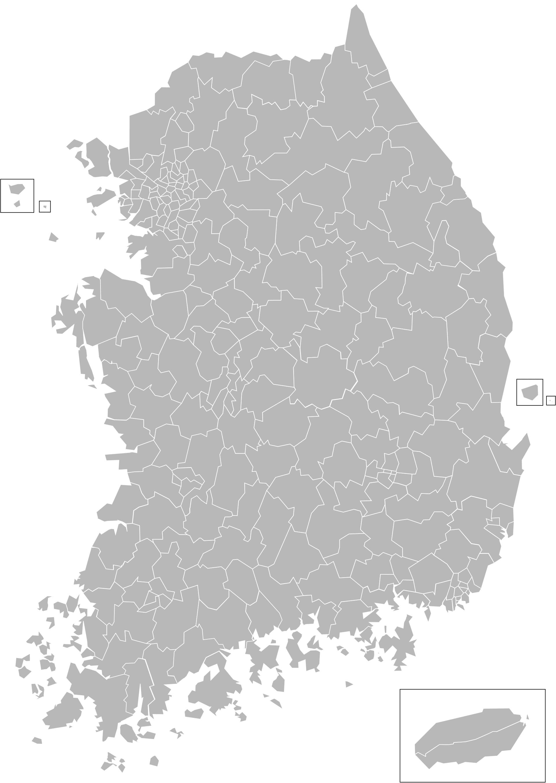 South Korea administrative map with municipal county borders